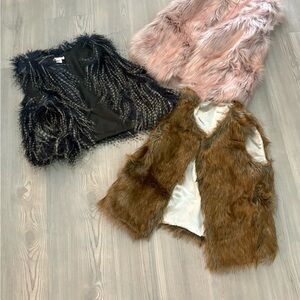 Cat & Jack Black and Pink Faux Fur Vests 10/12